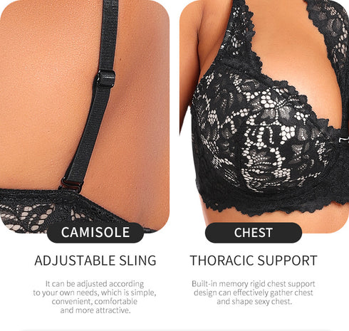 Sexy Lace Underwire Bras for Women Plus Size V Neck Push Up Support Tshirt Bras