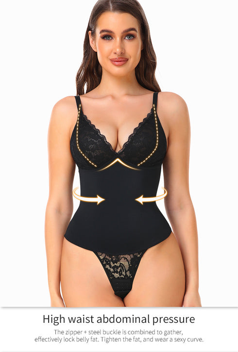 Shapewear for Women Deep V Neck Lace Bodysuit Shaper Tank Top with Built in Bra