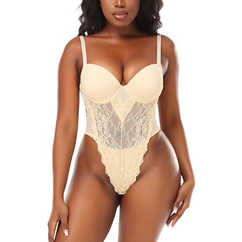Shapewear for Women Backless Lace Bodysuit Thong Shaper Tank Top with Built-In Bra
