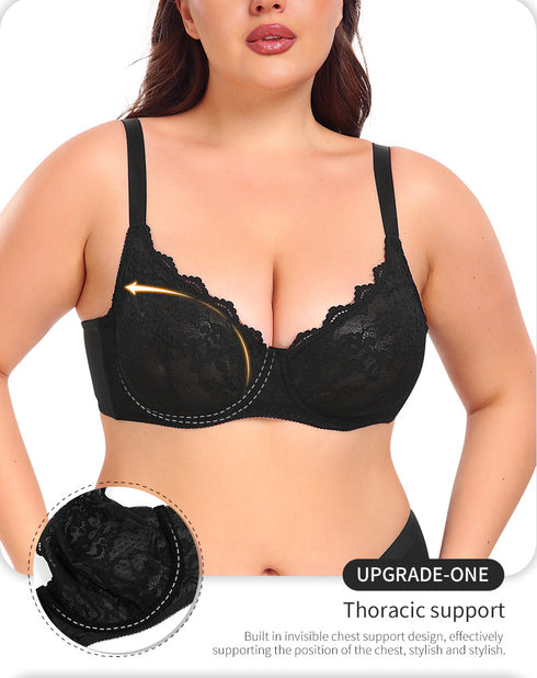 Women's Sexy Lace Bra Non Padded Underwire Bra Full Coverage Plus Size Lace Bralette