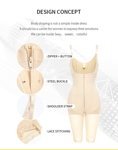 Womens Shapewear Tummy Control Zipper Body Shaper Bodysuit Butt Lift Shorts Knee Length