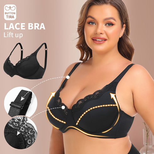 Women's Lace Underwire Support Minimizer Bras Back Smoothing Classic Push Up Bra