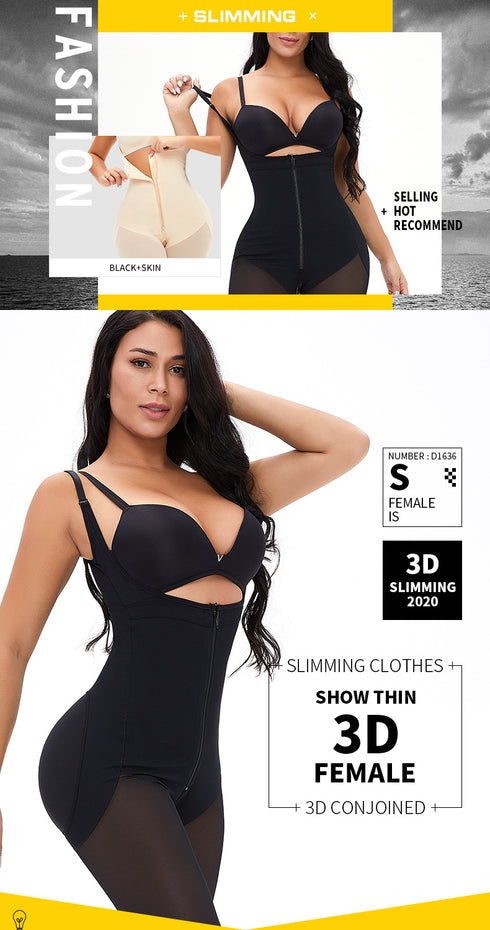 Womens Shapewear Tummy Control Zipper Body Shaper Bodysuit Butt Lift Shorts Knee Length