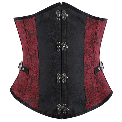 Renaissance Ivory Brown Steel Boned Steampunk Buckles Corset
