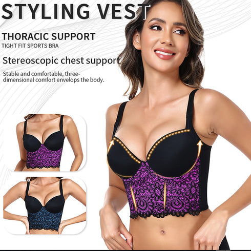 Lace Bralette for Women V Neck Bustier Tops with Underwired Racerback Crop Top