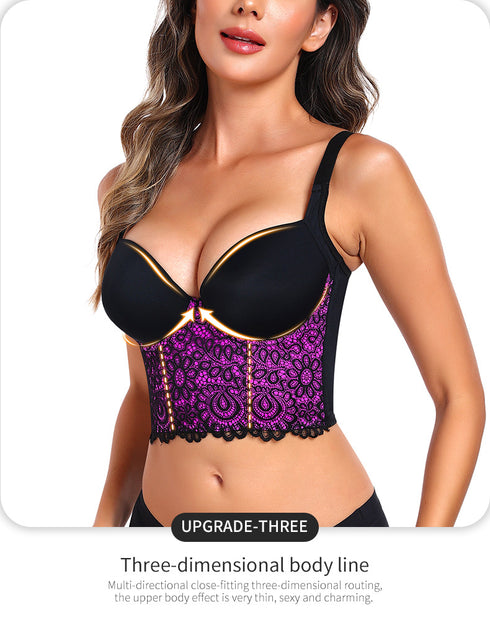 Lace Bralette for Women V Neck Bustier Tops with Underwired Racerback Crop Top