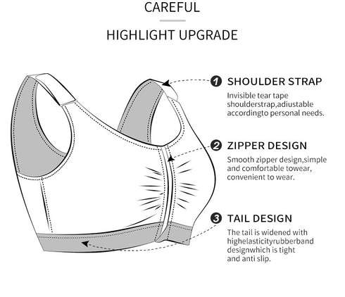 Zip Front Closure Everyday Bra for Women Post Surgery with Adjustable Straps Wirefree