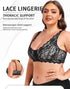 Women's Plus Size Front Closure Wireless Bralette Contrast Lace Scallop Trim Bras