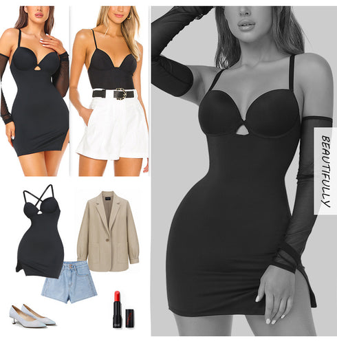 Plus Size Bodycon Mini Dress for Women with Built-in Bra Open Back Lace Trim Dress Clubwear