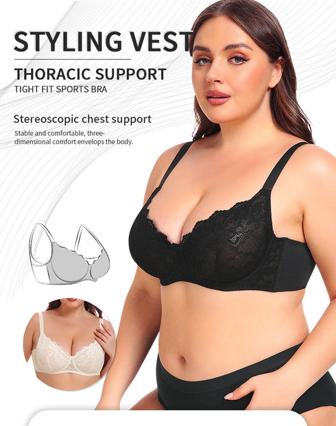 Women's Sexy Lace Bra Non Padded Underwire Bra Full Coverage Plus Size Lace Bralette