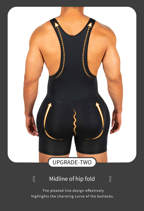 Men's Shapewear Bodysuit Full Body Shaper Tummy Control Compression Slimming Suit Breathable Removable Pads