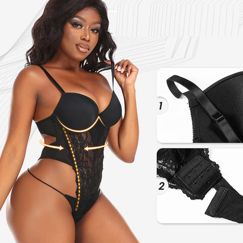 Shapewear for Women Backless Lace Bodysuit Thong Shaper Tank Top with Built-In Bra