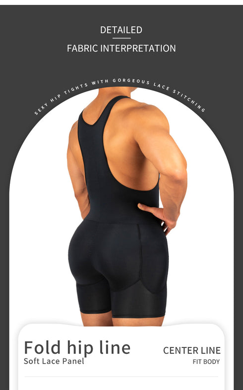 Men's Shapewear Bodysuit Full Body Shaper Tummy Control Compression Slimming Suit Breathable Removable Pads