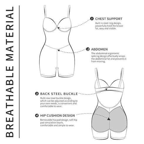 Colombian Girdles Bodysuit Women Tummy Control Butt Enhancer with Pads Backless Body Shaper