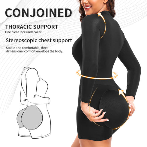 Women Long Sleeve Workout Jumpsuit Romper Bottom Shorts Bodysuit Bodycon One Piece