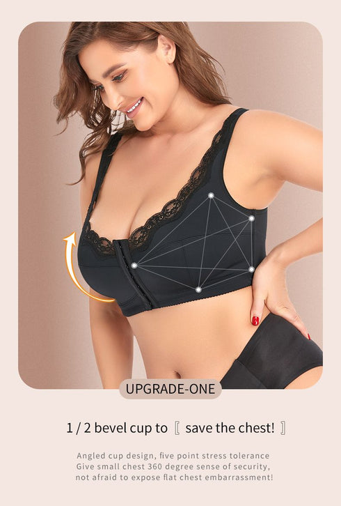 Plus Size Front Closure Bras for Women Wireless Cross Compression Abs Back Support Bra