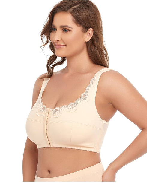 Plus Size Front Closure Bras for Women Wireless Cross Compression Abs Back Support Bra