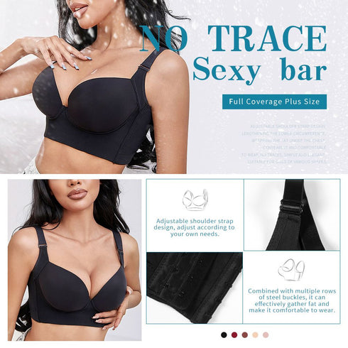 Plus Size Push Up Bras with Back Fat Coverage Seamless T-Shirt Bra 34B to 46D