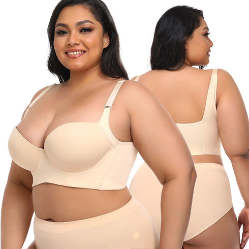 Plus Size Push Up Bras with Back Fat Coverage Seamless T-Shirt Bra 34B to 46D