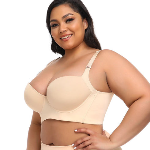 Plus Size Push Up Bras with Back Fat Coverage Seamless T-Shirt Bra 34B to 46D