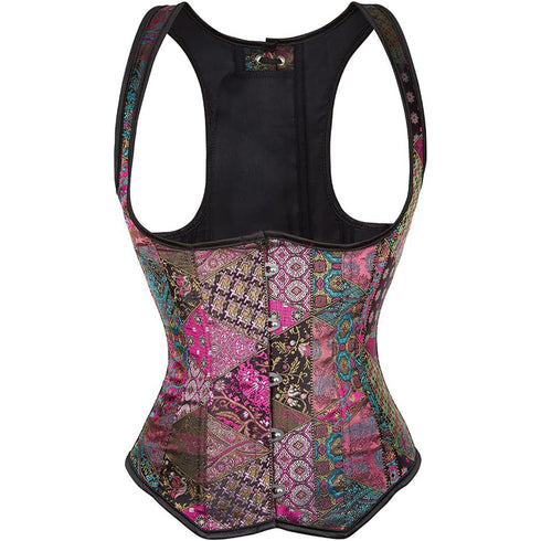 Renaissance Brocade Flower Cupless Waist Trainer Underbust Corset