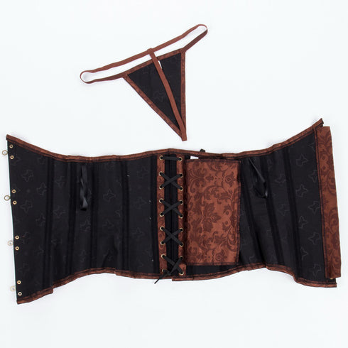 Renaissance Ivory Brown Steel Boned Steampunk Buckles Corset