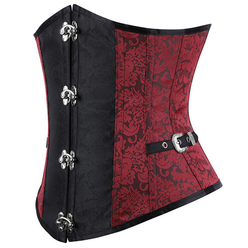 Renaissance Ivory Brown Steel Boned Steampunk Buckles Corset