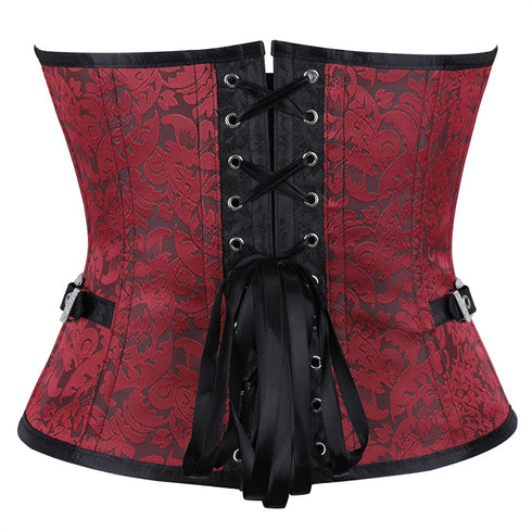 Renaissance Ivory Brown Steel Boned Steampunk Buckles Corset
