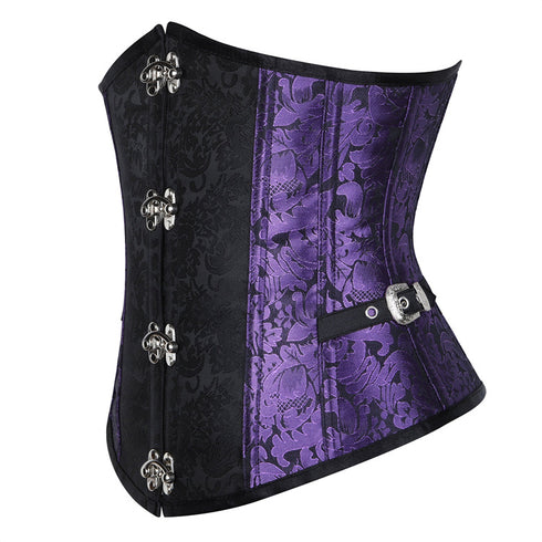 Renaissance Ivory Brown Steel Boned Steampunk Buckles Corset