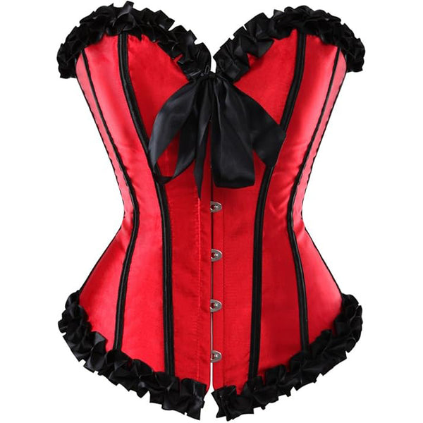 Retro Vintage Sweetheart Satin Bowknot Trim Overbust Corset