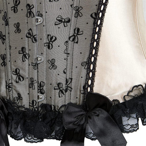 Satin Lace Trim Strapless Bustier Overbust Corset