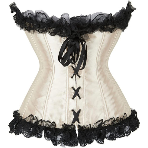 Satin Lace Trim Strapless Bustier Overbust Corset