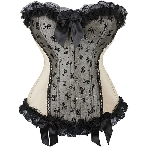 Satin Lace Trim Strapless Bustier Overbust Corset