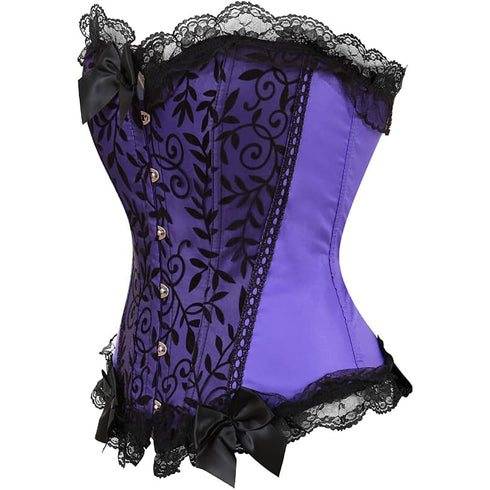Satin Lace Trim Strapless Bustier Overbust Corset