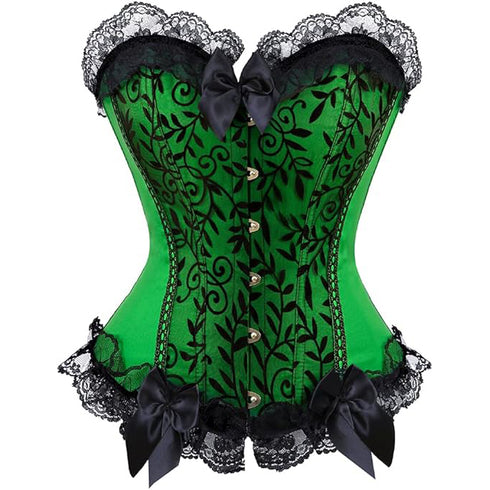 Satin Lace Trim Strapless Bustier Overbust Corset
