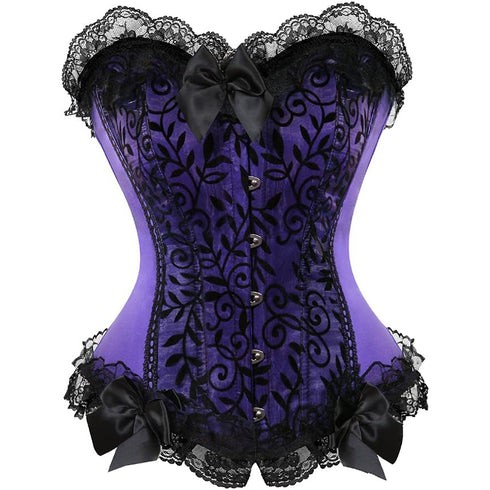 Satin Lace Trim Strapless Bustier Overbust Corset