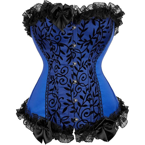 Satin Lace Trim Strapless Bustier Overbust Corset