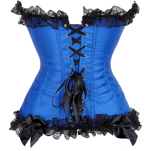 Satin Lace Trim Strapless Bustier Overbust Corset