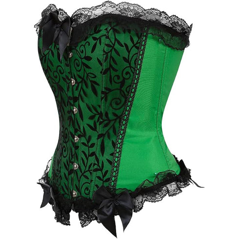Satin Lace Trim Strapless Bustier Overbust Corset