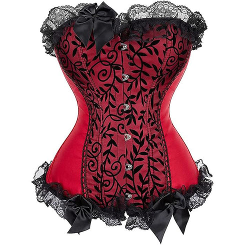Satin Lace Trim Strapless Bustier Overbust Corset