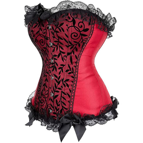 Satin Lace Trim Strapless Bustier Overbust Corset