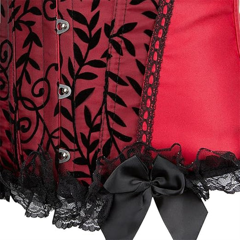 Satin Lace Trim Strapless Bustier Overbust Corset