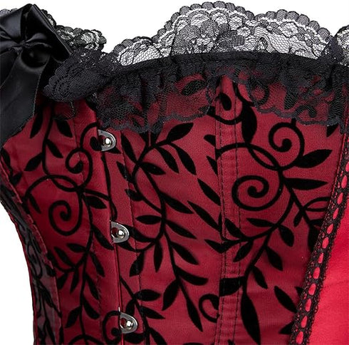 Satin Lace Trim Strapless Bustier Overbust Corset