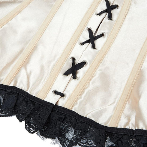 Satin Lace Trim Strapless Bustier Overbust Corset