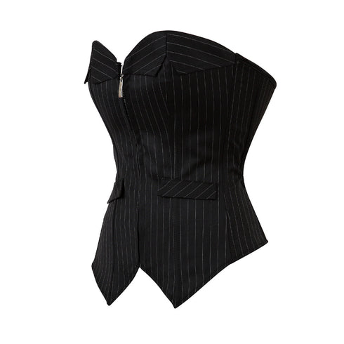 Sexy Pinstripe Denim OL Style Stripe Overbust Corset