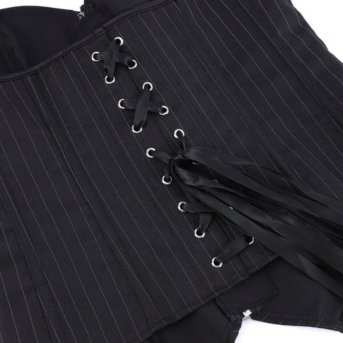 Sexy Pinstripe Denim OL Style Stripe Overbust Corset