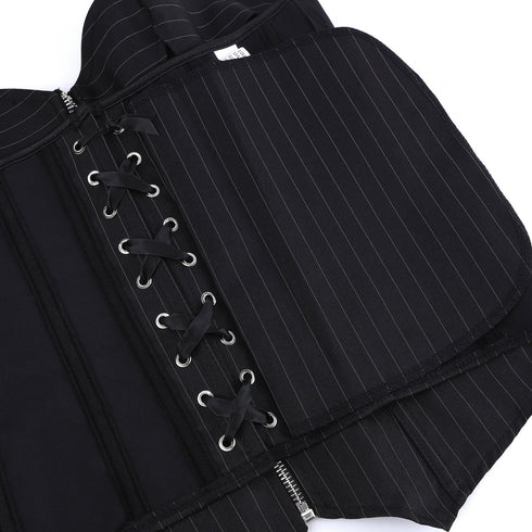 Sexy Pinstripe Denim OL Style Stripe Overbust Corset