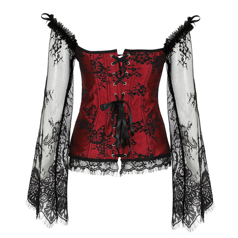 Steampunk Costumes Corset Dress Long Sleeve Lace with Skirt Set