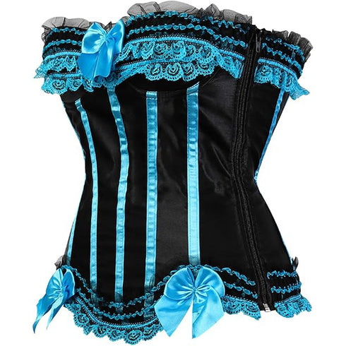 Stripe Bowknot Satin Lace Trim Bodice Overbust Corset