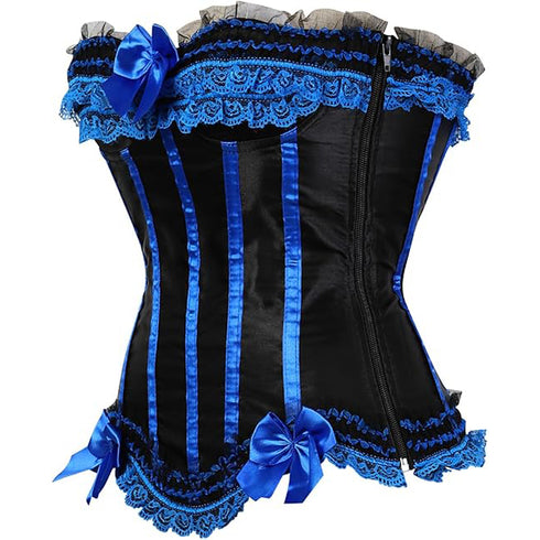 Stripe Bowknot Satin Lace Trim Bodice Overbust Corset
